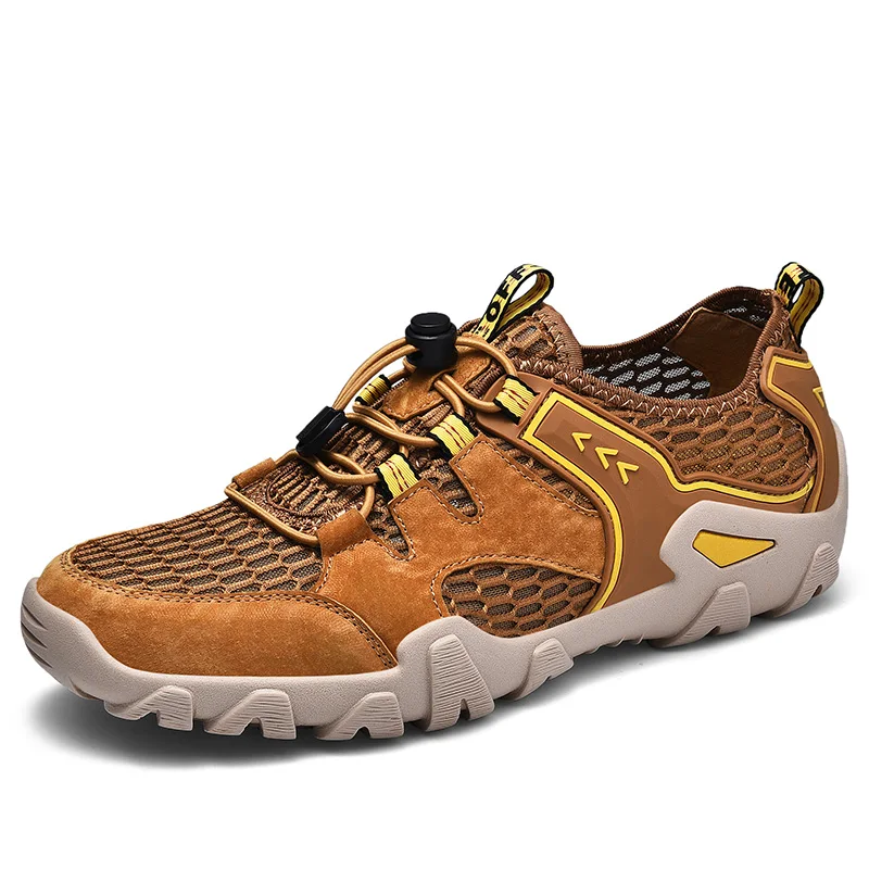 Summer Hiking Shoes Men Quick Dry Waterproof Shoes Mesh Beach Outdoor Hiking Sandals Man Trekking Shoes Men Trail Footwear - Цвет: Brown
