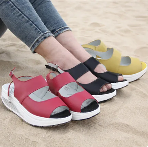 

New 2017 genuine leather women platform sandals summer fashion solid shoes women flat with peep toe sandals female footwear