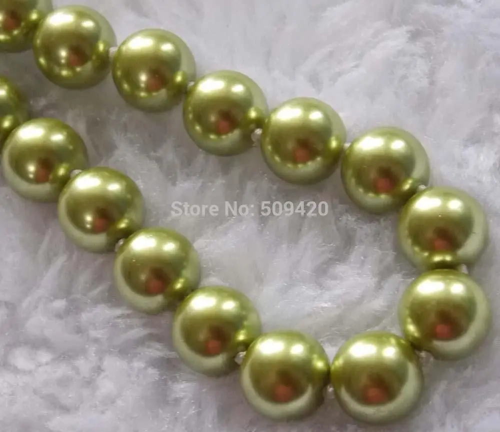 

Wholesale>12mm Rare Green South Shell Sea Pearl Necklace 18''AAA