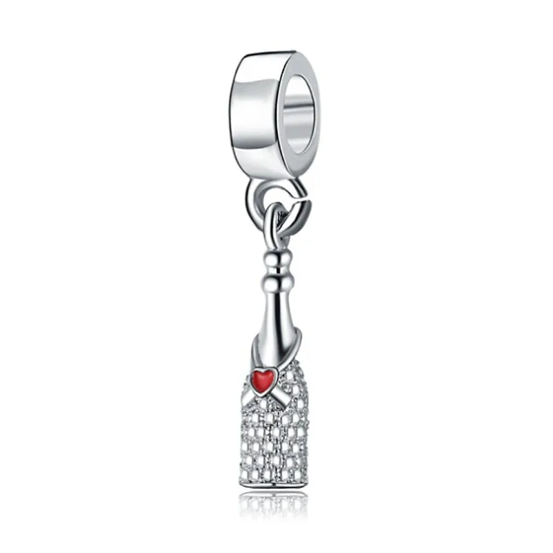 

plata de ley 925 christmas gift pink red Champagne bottle hanging bead charms european style bracelet beads DGB463