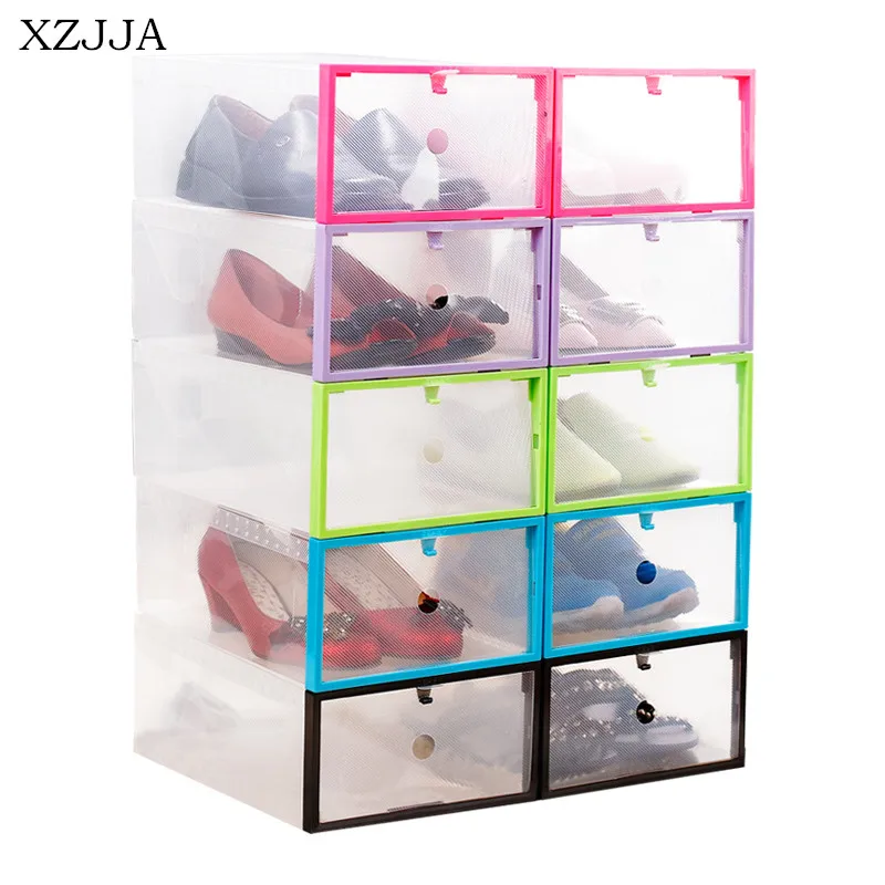 XZJJA الإبداعية DIY الملونة واضح أحذية صندوق تخزين طوي درج نوع صندوق تخزين للنساء حذاء رجالي المنظم XZJJA الإبداعية DIY الملونة واضح أحذية صندوق تخزين طوي درج نوع صندوق تخزين للنساء حذاء رجالي المنظم