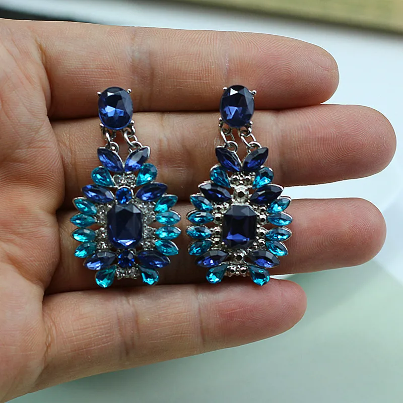 New Multicolor Earring For WomenTrendy Crystal Maxi Drop Earrings Wedding Boho Statement Beads Jewelry boucle d'oreille e0190