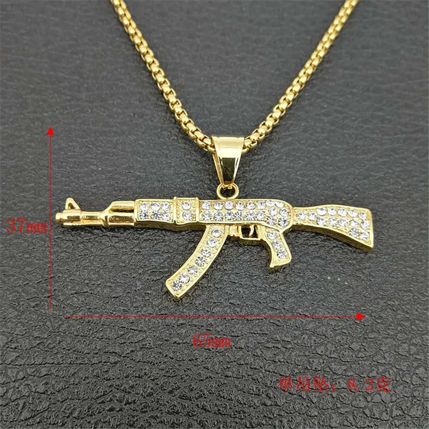 Ожерелье в стиле хип хоп со стразами и подвеской виде оружия AK47 с цепочкой 4