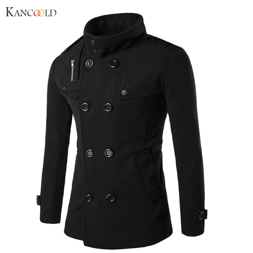 Модный мужской однотонный тонкий Тренч в английском стиле, длинная куртка, двубортное пальто в британском стиле No2