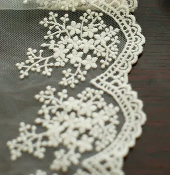 

new ivory cotton tulle lace trim with snowflake embroidery scallop wedding lace fabric 5 yards