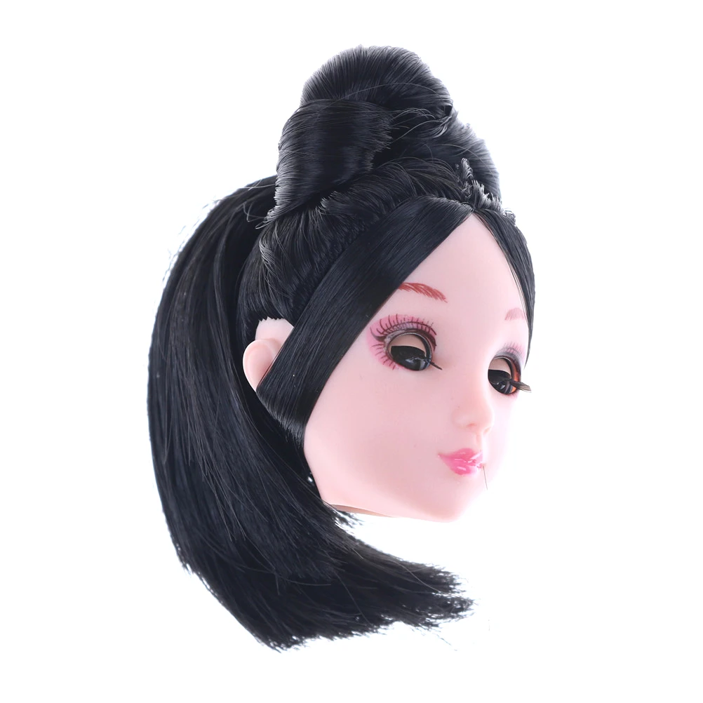 TOYZHIJIA 1 шт. 1/6 Оригинальная кукла голова для DIY подарок аксессуары куклы девушки 4D глаза кукла голова длинные волосы - Цвет: Черный