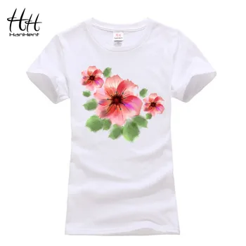 

Hanhent Ink Floral Print Women Summer T Shirt Slim High Quality O-Neck Basic T-Shirt Streetwear Fashion Printing Cotton Tops