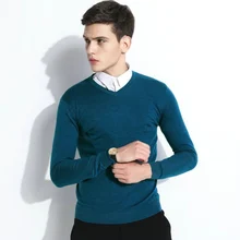 Осень и зима мужской свитер с v-образным вырезом хлопок Модный корейский вариант сплошной цвет модный мужской свитер