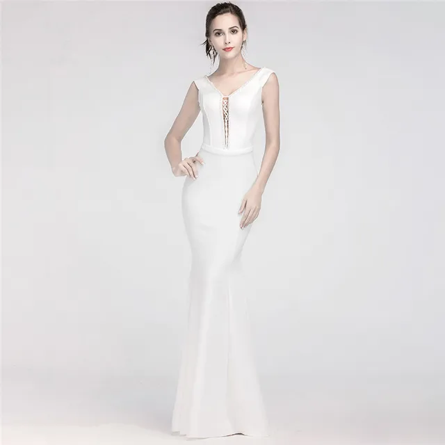 Deep V-Neck White Dress