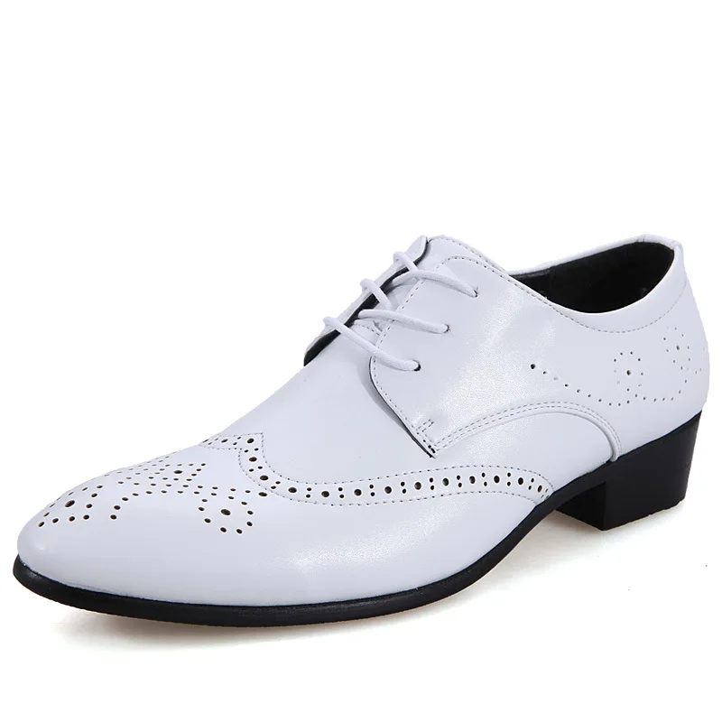 

Solid White Black Microfiber Leather Shoes Brogue Style 2019 Spring Men's Flats Dress Business Shoes Rock Punk Formal Suit Shoes