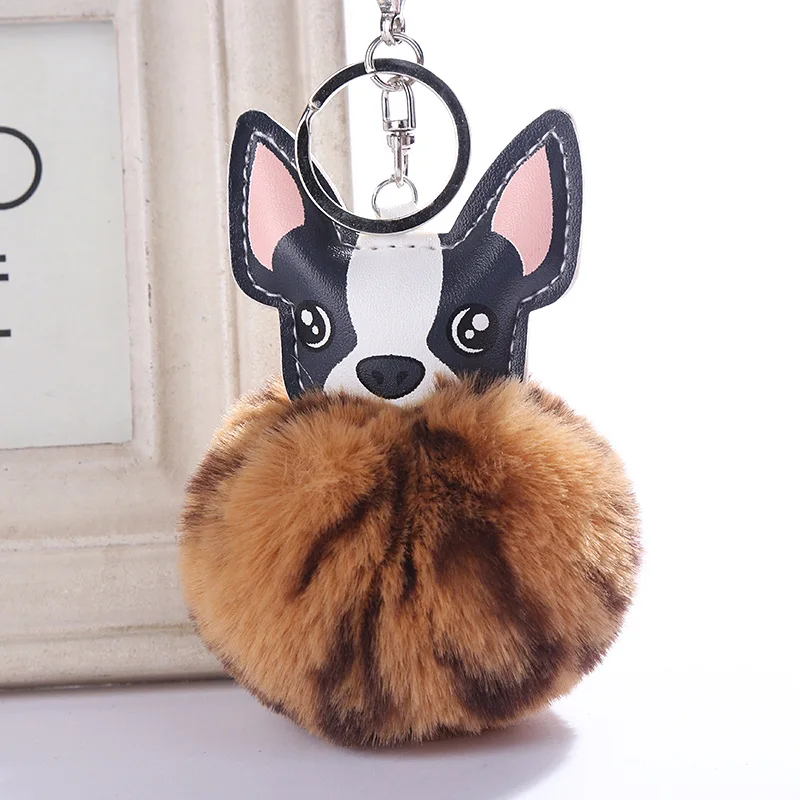 Cute Imitation Fluffy Rabbit Fur French Bulldog Keychains Pompom