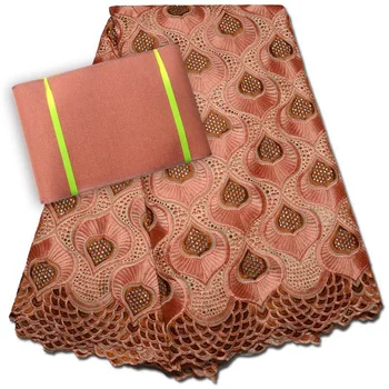 

(5yards/pc) high quality peach Swiss voile lace fabric African cotton lace with embroidery plus ASO OKE headtie for dress CLP111