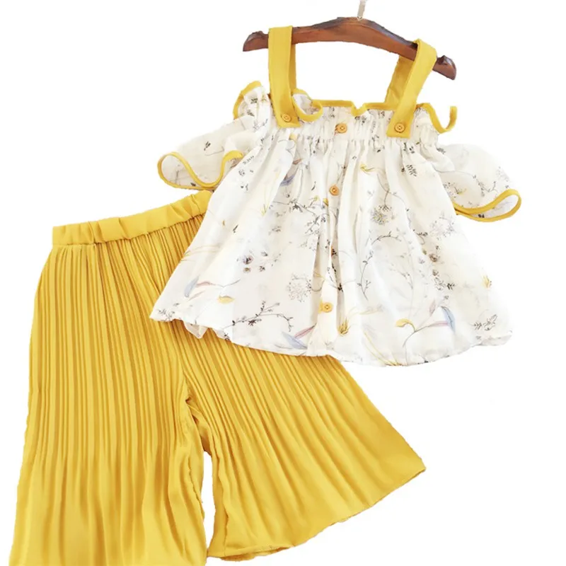 CROAL CHERIE 90-130cm Fashion Ruffle Summer Toddler Girls Clothing Sets Chiffon Baby Girl Clothes Beach Top + Pants 2Pcs  (7)