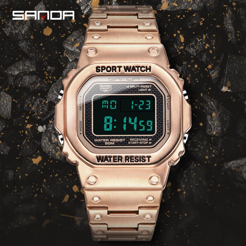 

New SANDA Mens Digital Watches Men Waterproof Fashion Casual Watch Female Stainless Steel Sports Wristwatches Clock Reloj Hombre