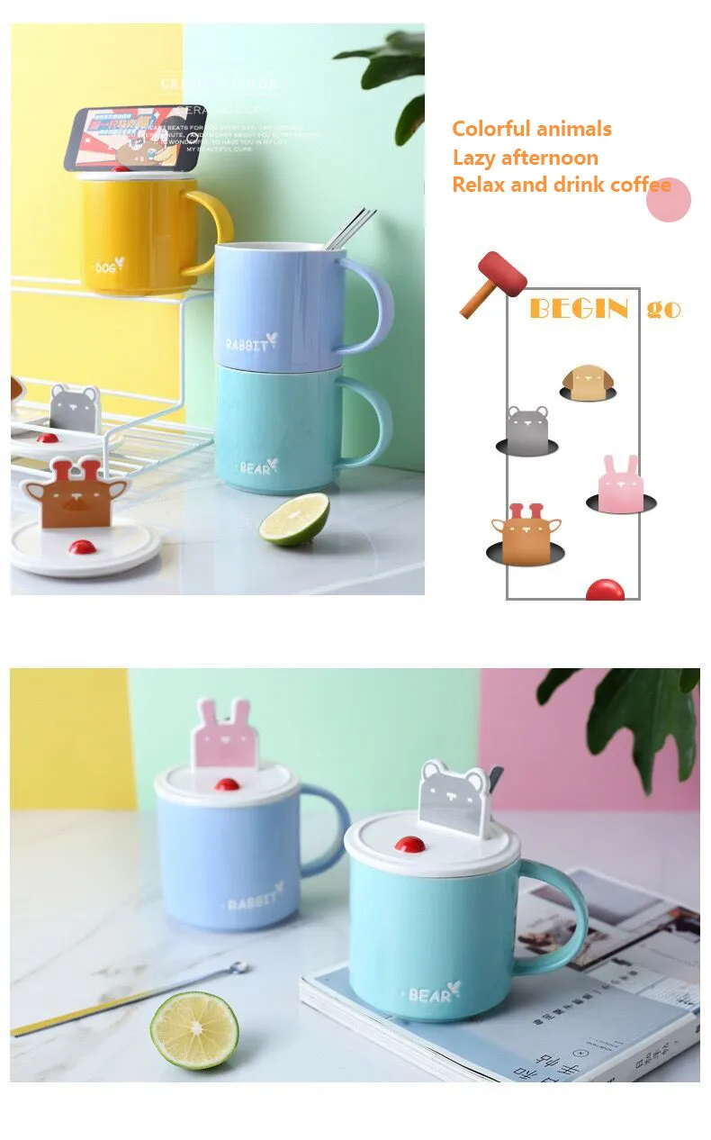 HOMIE Fun animal stent cup With lid and spoon cup Coffee Mug Large Capacity 400ml Mugs creative Drinkware Coffee Tea Cups Gifts06