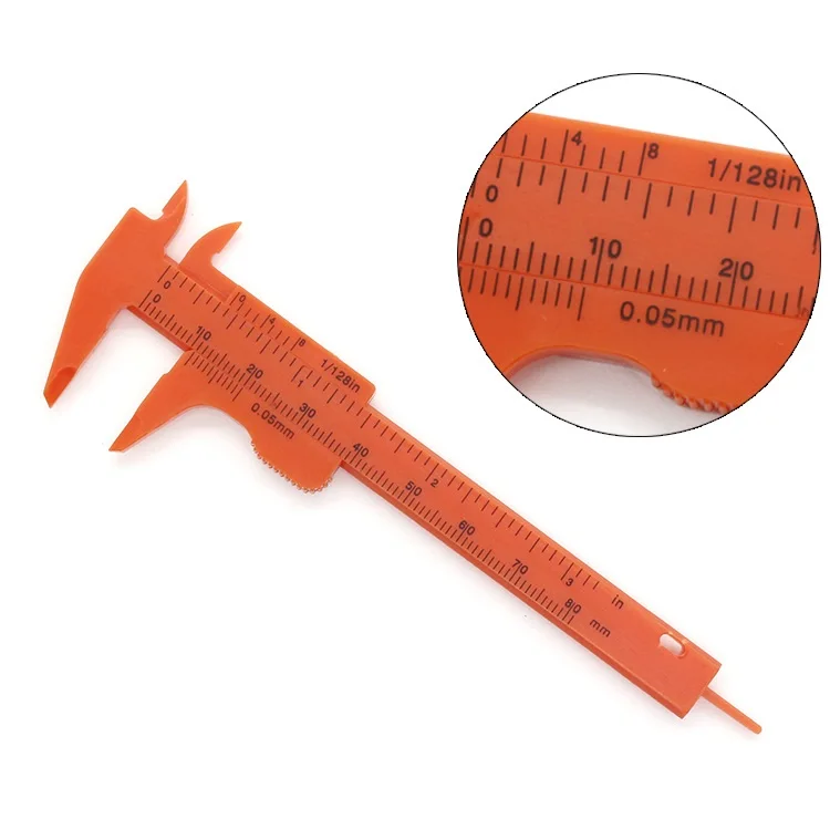 Горячее предложение 1 шт. оранжевый 80 мм мини пластиковый раздвижной штангенциркуль прибор измерение инструмент линейка двойная шкала миллиметр/дюйм