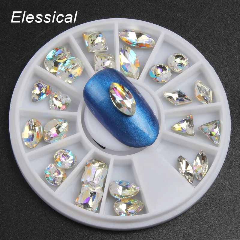 

ELESSICAL Geometric Shape Crystal Rhinestones Nail Charms Clear Glass Gems Nail Art Decorations 3d DIY Nails Stud Tools WY947