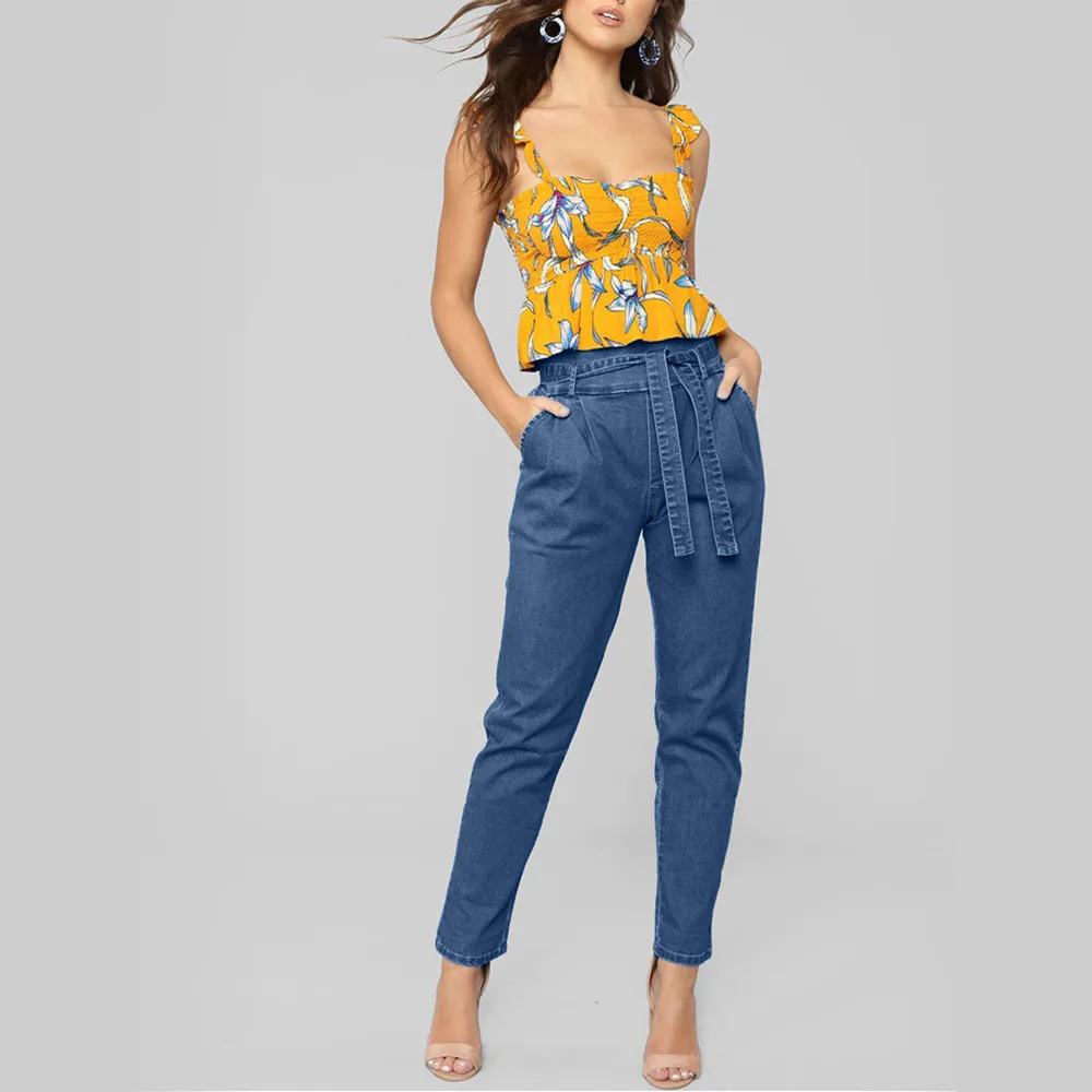 

2019 Fashion Women Jeans Denim Bandage Female High Waist Stretch Slim Pencil Pants 3.18