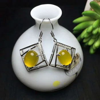 

C35#925 silver inlaid natural chalcedony earrings, clean and bright