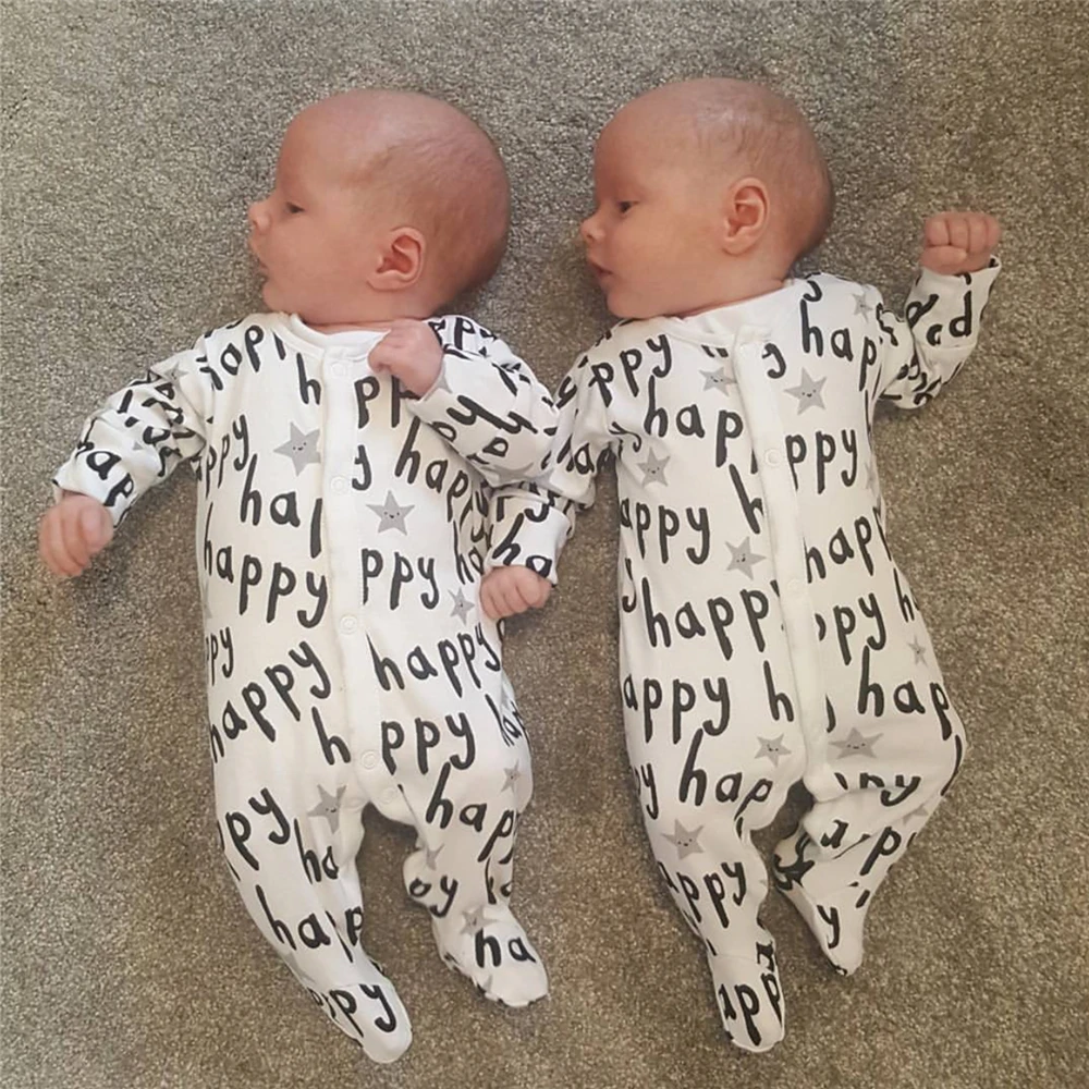 

Newborn Baby Boy Girl Clothes Long Sleeve happy Printed Jumpsuit Baby Rompers Infant Clothing