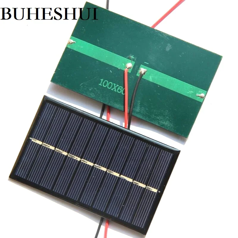 

BUHESHUI 150MA 5V Epoxy Solar Cell+Cable MiniSolar Panel Power 3.6V Battery Charger System Solar Led Light Study 100*60MM 5pcs
