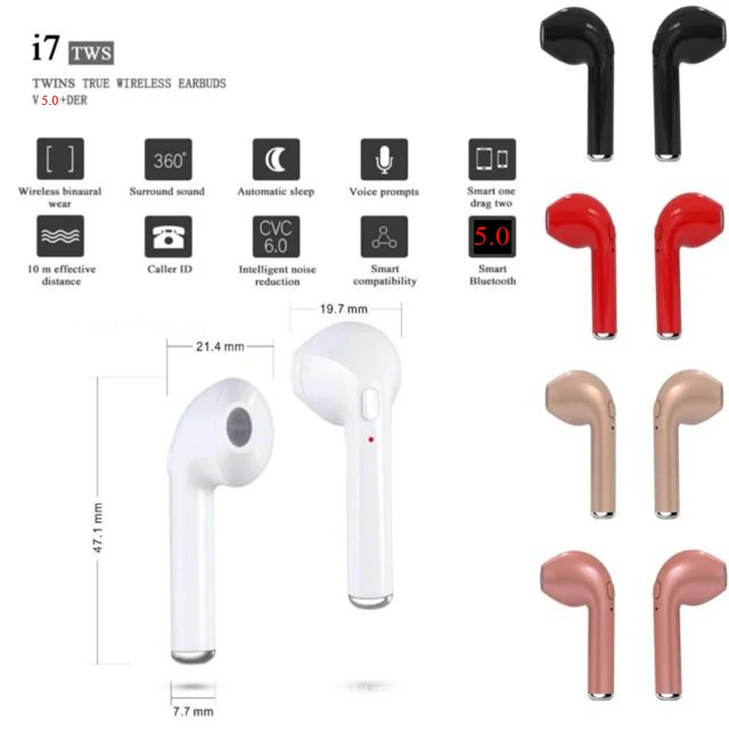 

Hot Selling I7 TWS Right Single and Double White Earphones Earbuds Mini Wireless Bluetooth Earphones for IOS Android Phone