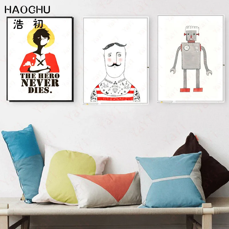 Us 3 9 49 Off Haochu Robot Gentleman Cartoon Luffy Anime Home Decoration Canvas Painting Poster Living Room Wall Art Life Picture New Gift In