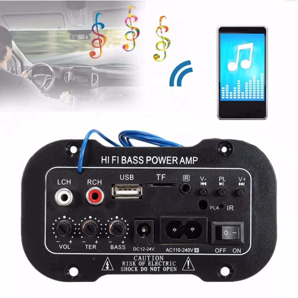 В 220 В автомобильный Bluetooth усилитель Hi-Fi бас усилитель мощности плата для авто аудио TF плеер USB небольшой искажение сабвуфер