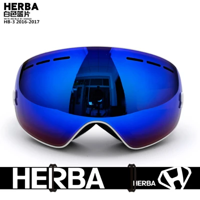 Новинка, лыжные очки HERBA, двойные линзы, UV400, анти-туман, для взрослых, сноуборд, Лыжный спорт, очки для женщин, мужчин, снежные очки - Цвет: White Frame B