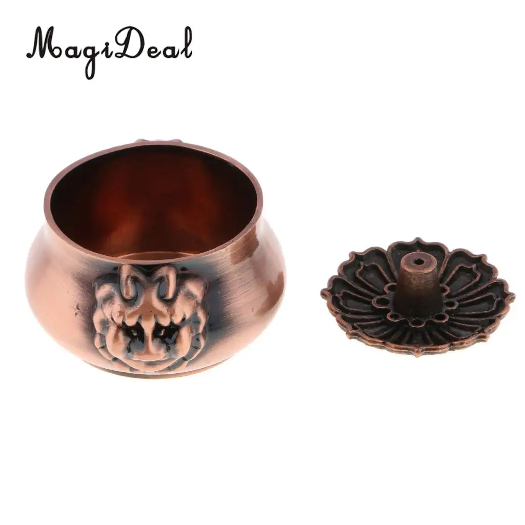 Chinese Antique Alloy Lion Head Statue Bowl Censer Pot Incense Burner Holder