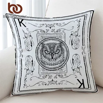 

BeddingOutlet Owl Pillow Covers Animal Card Print Cushion Cover for Kids White Black Throw Pillow Case Classical Funda Cojin