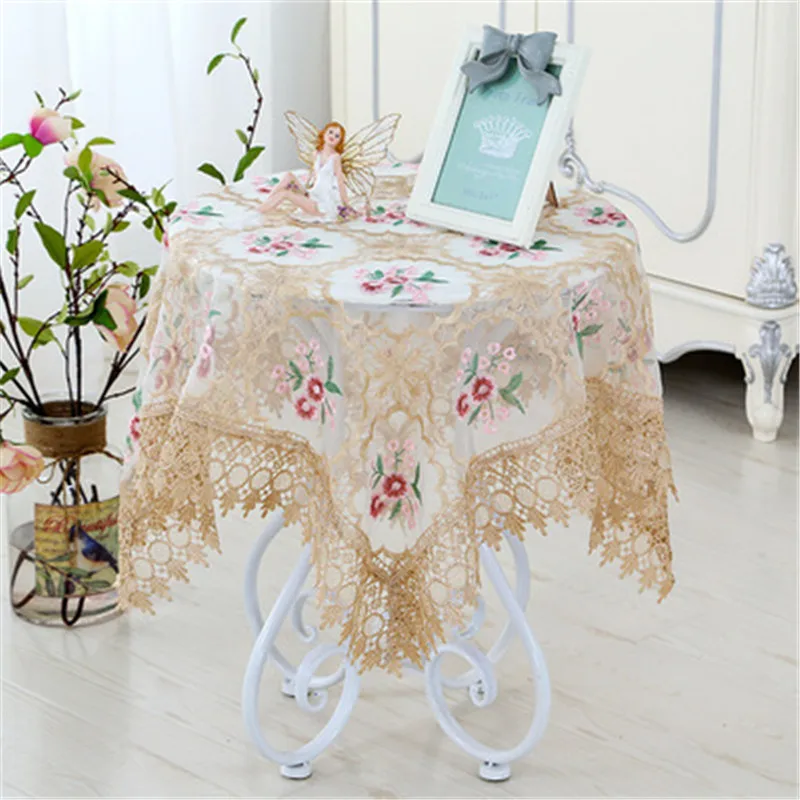 

Lace Tablecloth Floral Embroidered Table Cover For Wedding Party Decor Translucent Desk Cloth Cover Tea table Home Decor SQ010D4