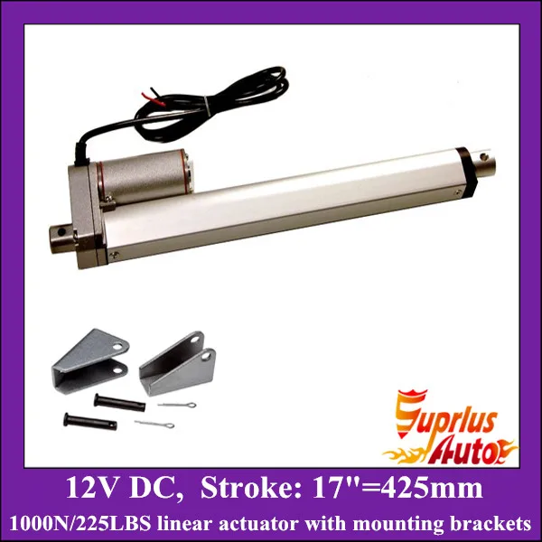 

12v linear actuator with mounting brackets, 17"/ 425mm stroke with 1000N/ 225lbs load electric linear actuators