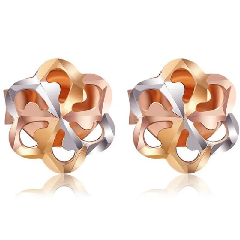 

18K Gold Pendientes New Weaving Hollow Flowers Stud Earrings For Women Girl Gift Ear Jewelry boucle pendientes mujer Bijoux