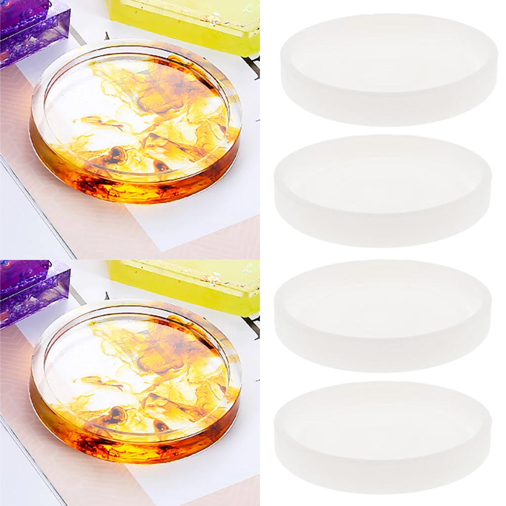4 Pieces Round DIY Silicone Cup Pad Holder Silica Gel Ornament Epoxy Resin Craft Molds