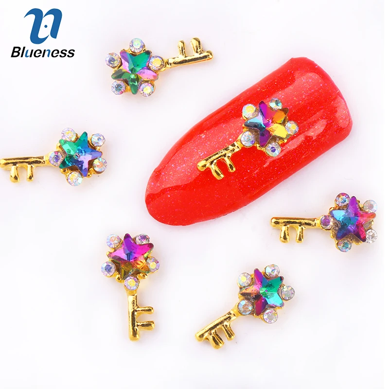 

Blueness 10Pcs/lot 3D Key Design Gold Alloy Star Rhinestones For Nails Art Decorations Accessories Manicure Nails Diamond Studs