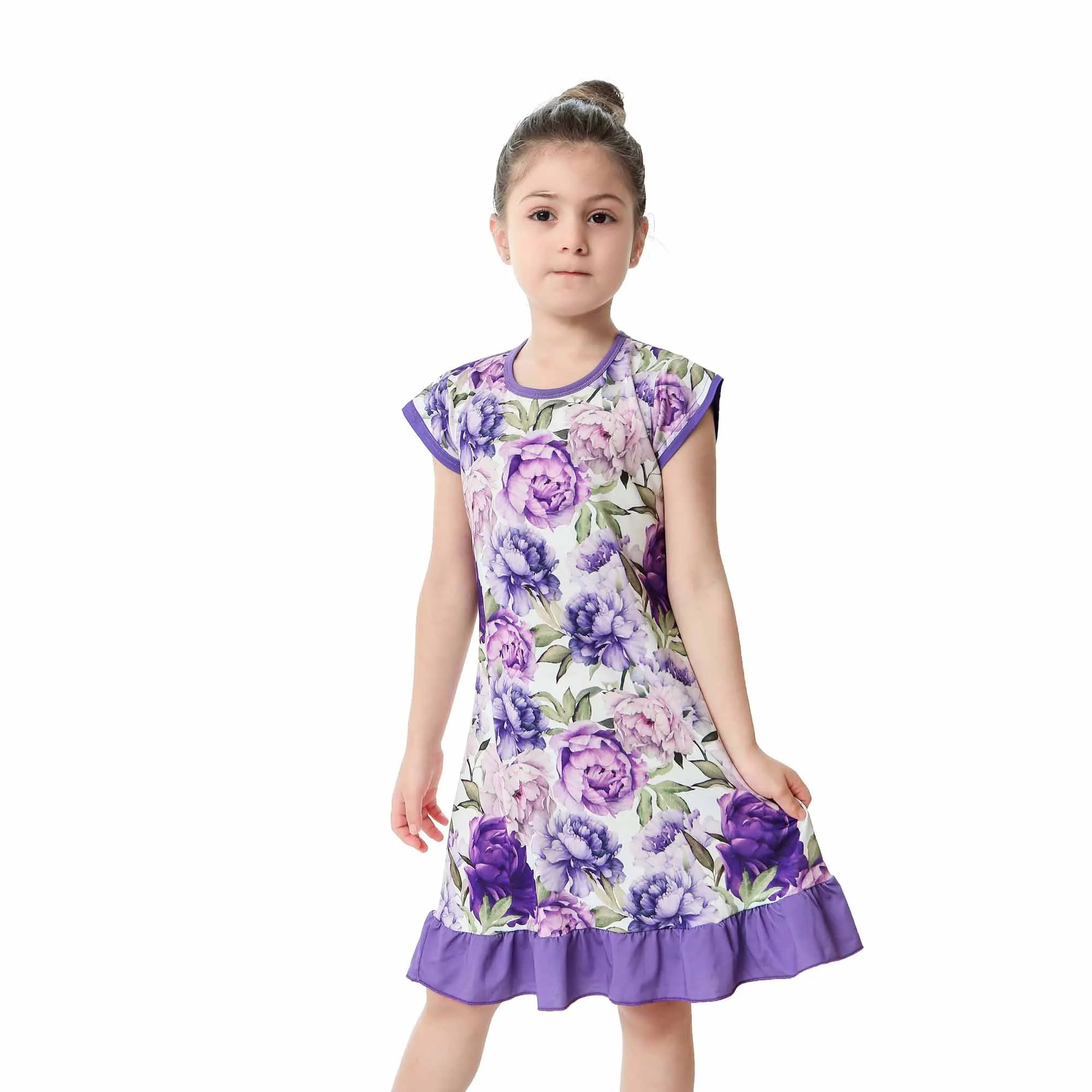 Новые модные детские ночные рубашки для девочек, сиреневое Ночное платье с цветочным принтом, мягкие ночные платья с цветочным принтом, детские пижамы - Цвет: DD07