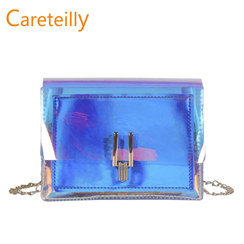 

Women Hologram Laser Chain Clear Shoulder Bag Colorful Laser Handbag PVC Crossbody Flap Bag