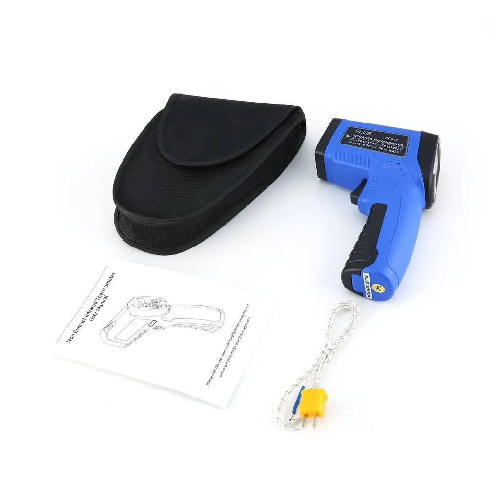 

FLUS IR-817 Multifunction Dew Point Infrared Thermometer With Audible/Visuable Alarm Humidity K Type Ambient UV Light