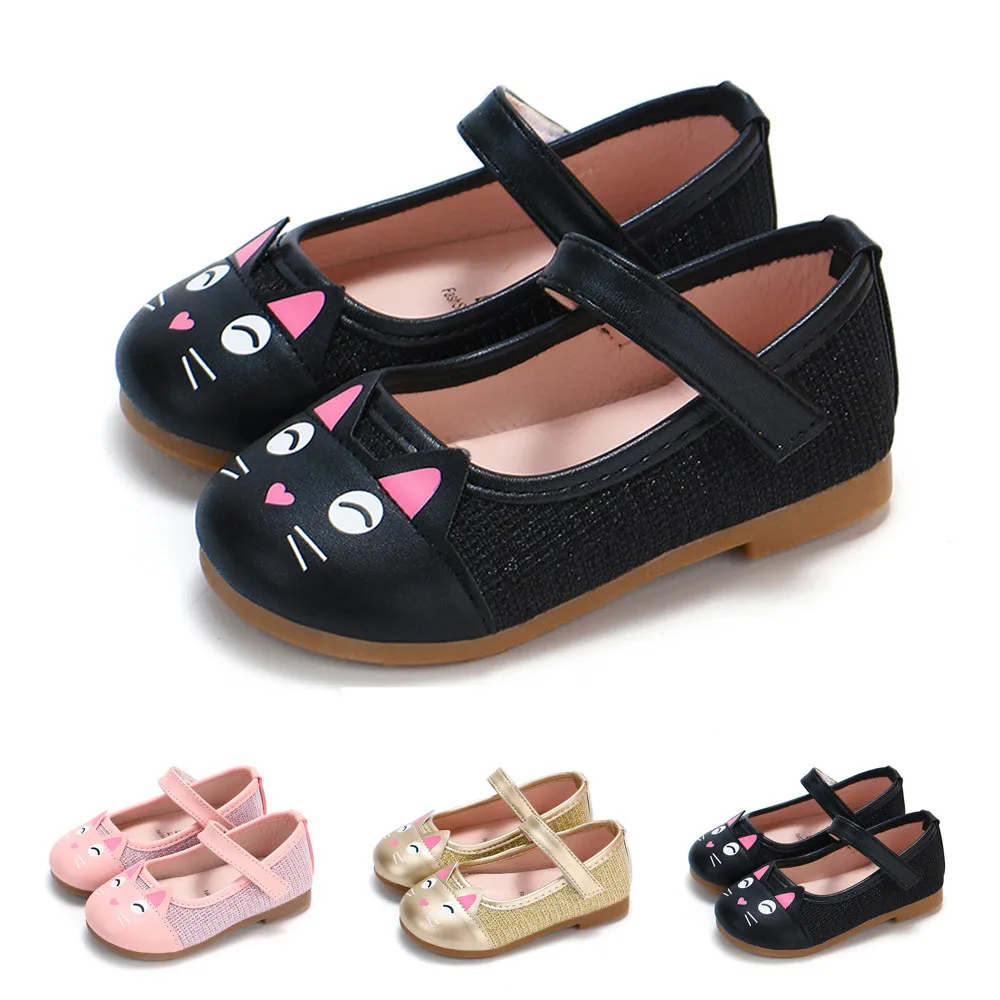 

MUQGEW Girl cute cat pattern small leather shoes lovely printed single shoes children's comfortable single Zapato #YL1
