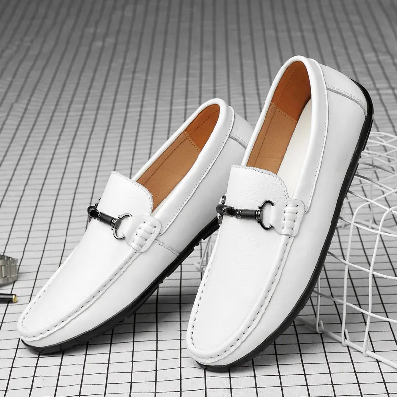 2019 Casual Shoes For men Slip on Flats Men's Breathable Man Handmade white genuine leather fashion big sizes 46 | Обувь