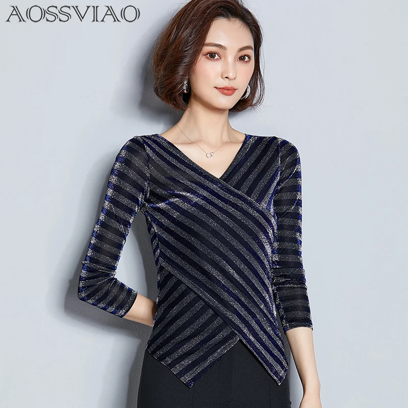 

2019 Spring Womens Tops and Blouses Sleeveless Ladies Top Female Cross Irregular V-Neck Woman Blouse Shirt Striped Tops