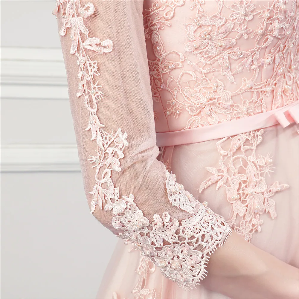 Персиковое розовое платье подружки невесты длинное шифоновое платье в пол модное кружевное платье подружки невесты с аппликацией