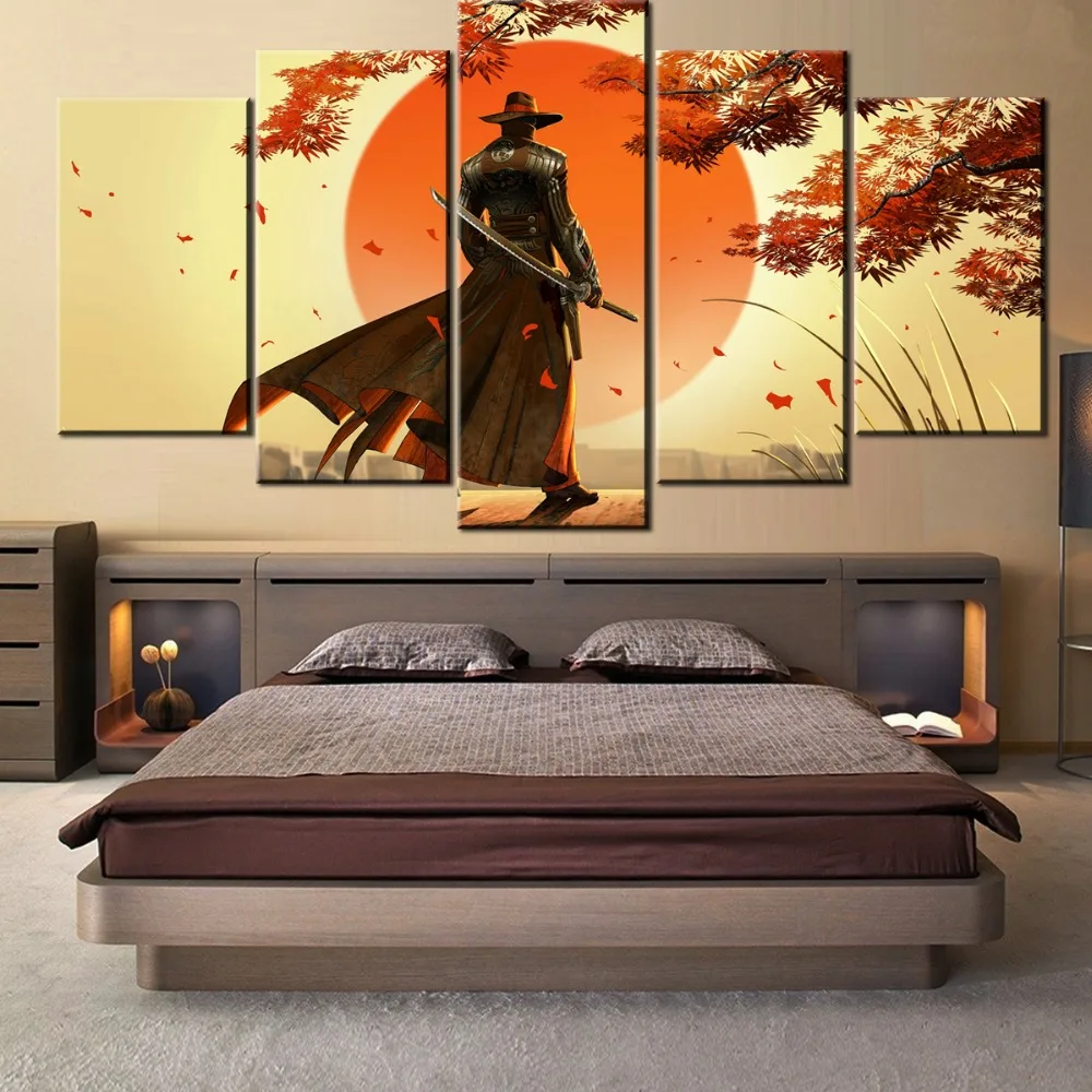 5 pieces Wall Art Picture HD Japanese Samurai for living room printed on canvasin Painting