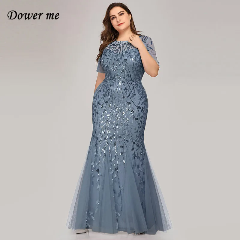 Dower Me, летнее платье темно-синего цвета, тонкие платья с блестками, сексуальные модные платья с круглым вырезом и коротким рукавом размера плюс, длинные платья C309