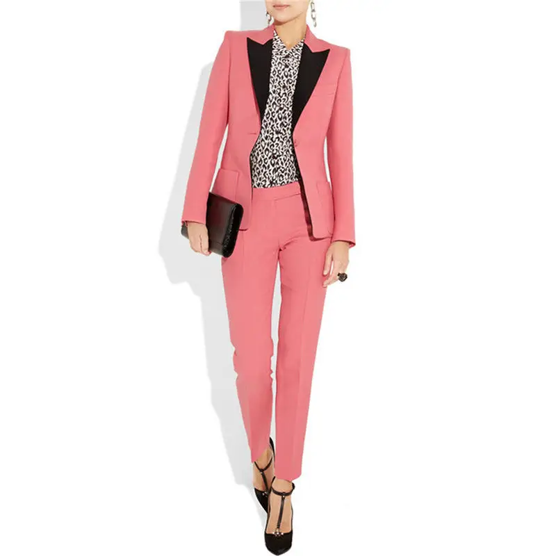 

Watermelon Red Womens Business Suits Female Office Uniform Ladies Trouser Suits