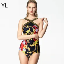 Купальник с цветочным принтом и цифровой печатью, сдельный купальник, Лидер продаж, бандажный купальник Badpak, Ретро стиль, винтажный купальный костюм, монокини, XL