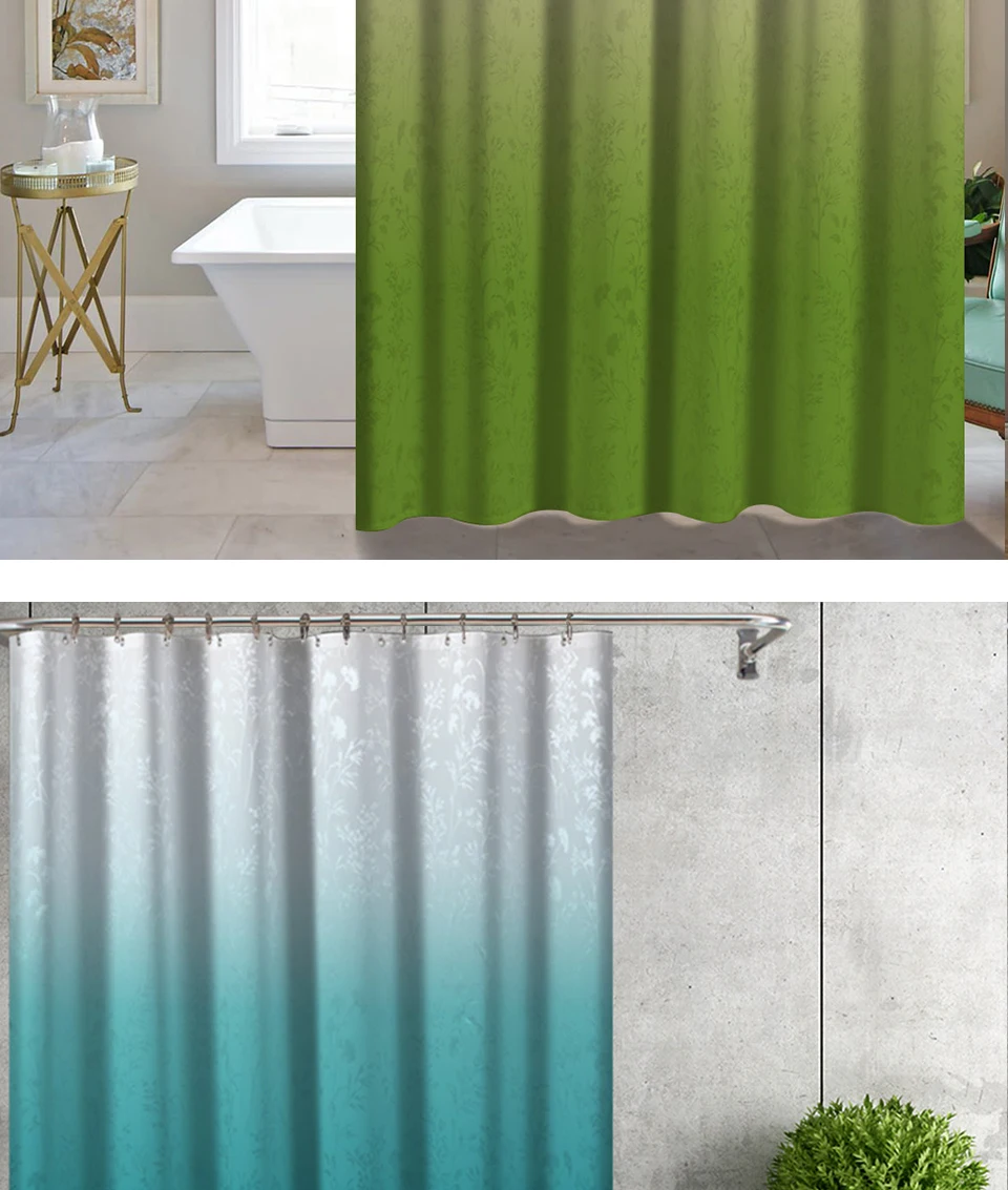 Полиэфирная водонепроницаемая градиентная цветная занавеска для ванной комнаты, одноцветная занавеска для ванной комнаты с 12 крючками, опт, индивидуальные занавески