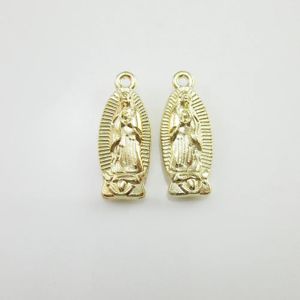 

100pcs of 15mm Gold Tone Our Lady of Guadalupe Pendant 3D Embossed Blessed Virgin Mary Medal