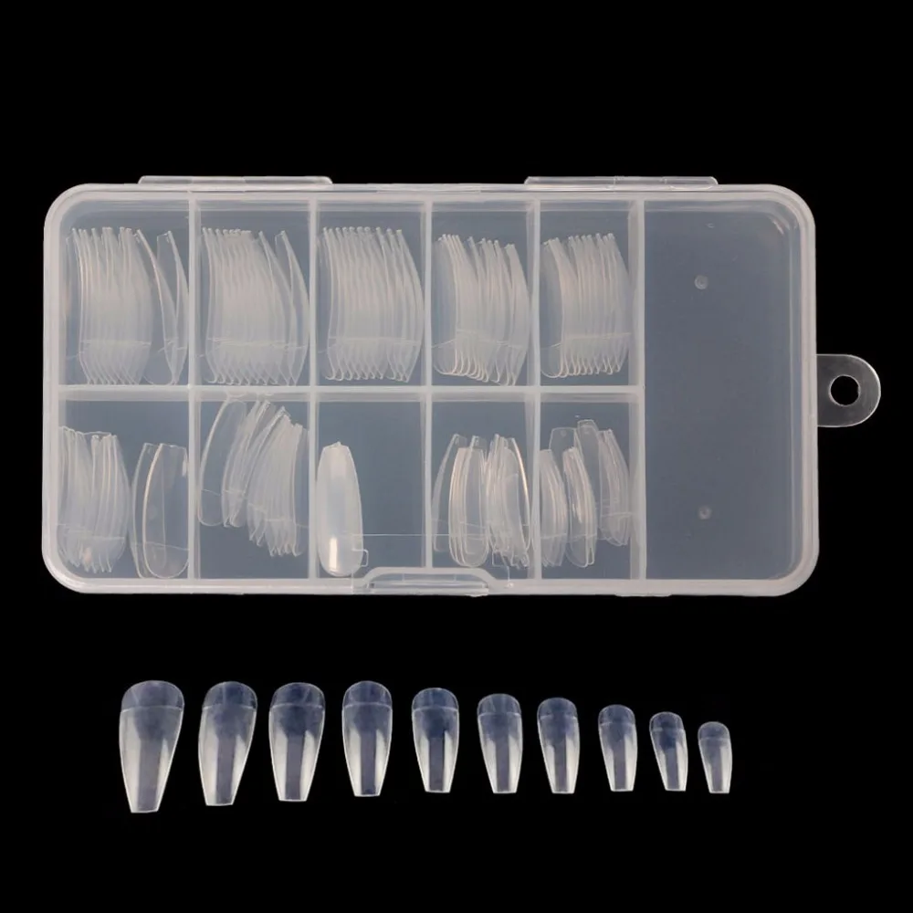 

MAANGE 100PCS/Set New Half Cover False Nail Tips 100Pcs Long Ballerina Nails With Box DIY Nail Art 3 Color